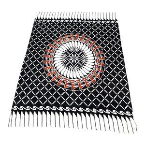 Southwest woven Black & White Tribal Throw Blanket Geometric Design Fringe Edges